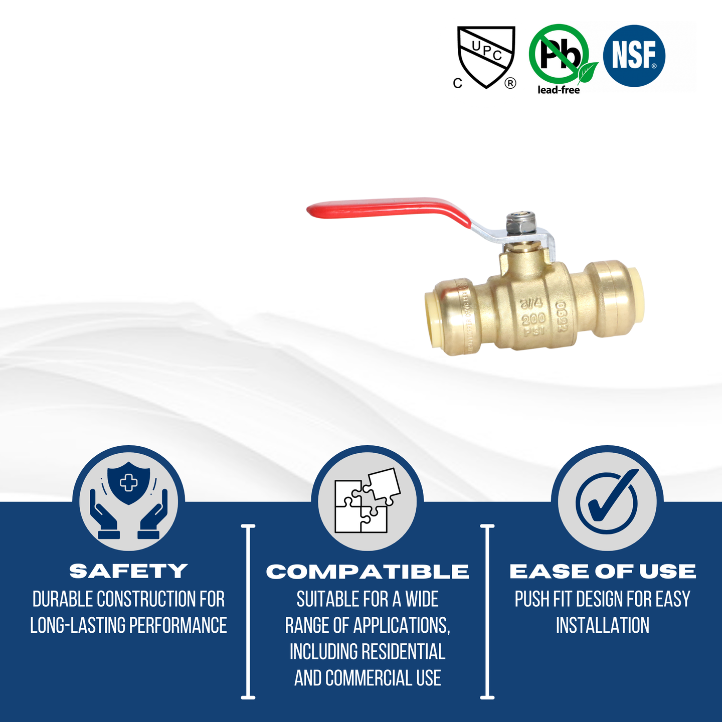 3/4 inch Push-to-Connect Ball Valve, Red (Hot)