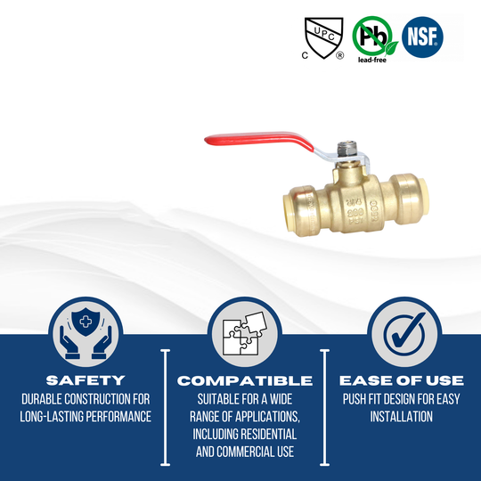 3/4 inch Push-to-Connect Ball Valve, Red (Hot)