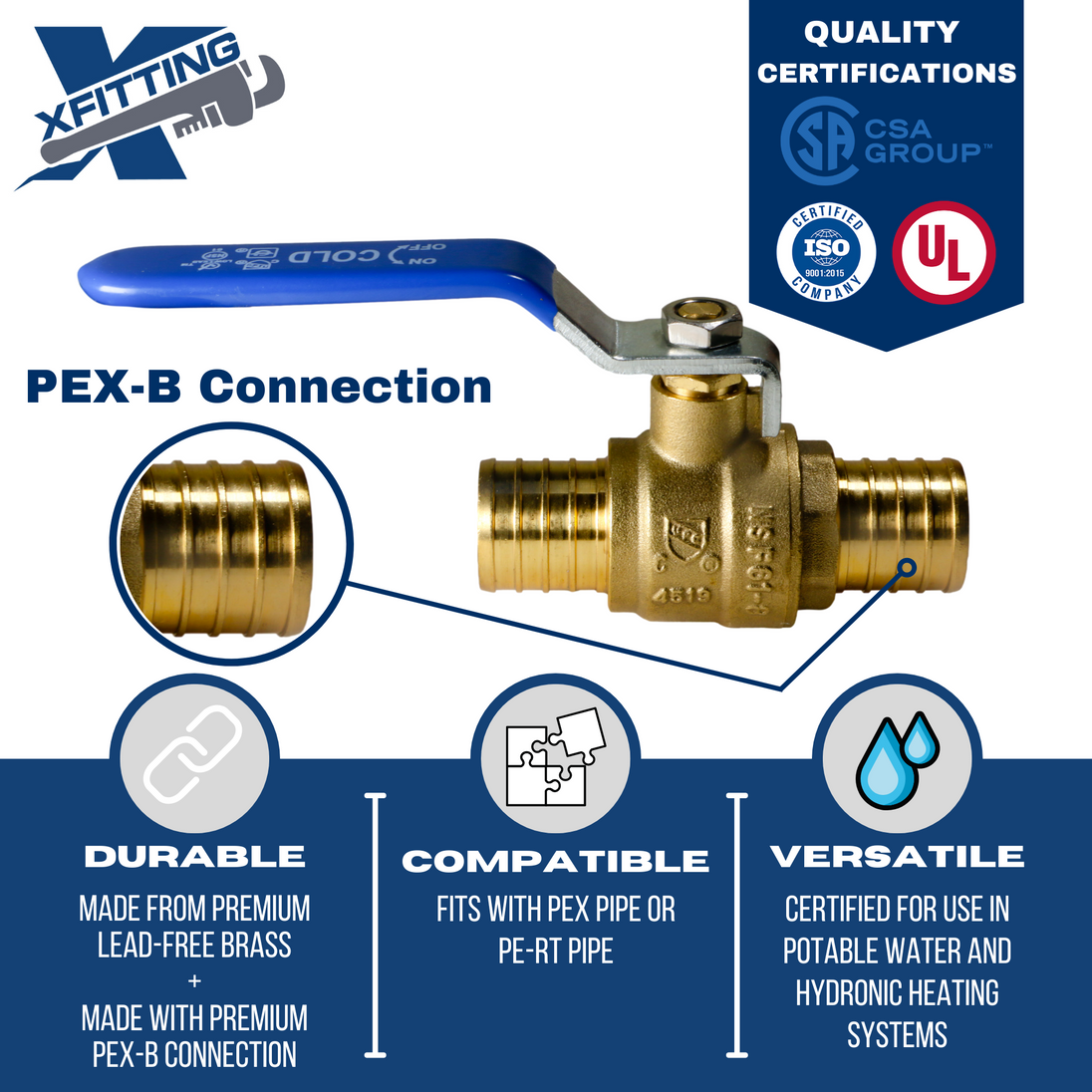 1 Inch PEX-B Barb Crimp Ball Valve Cold (Blue)