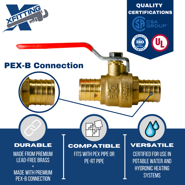 1 Inch PEX-B Barb Crimp Ball Valve Hot (Red)