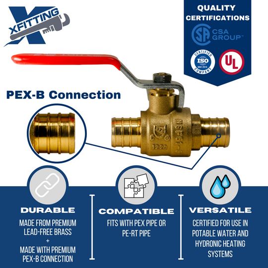 3/4 Inch PEX-B Barb Crimp Ball Valve Hot (Red)
