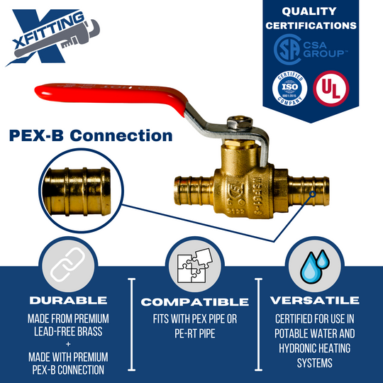 1/2 Inch PEX-B Barb Crimp Ball Valve Hot (Red)