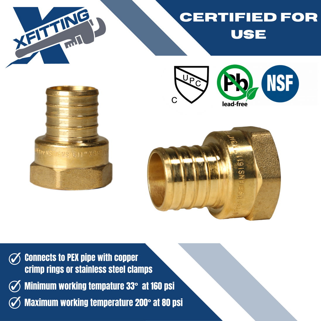 1 Inch PEX-B Barb Crimp X 3/4 Inch FEMALE NPT ADAPTER