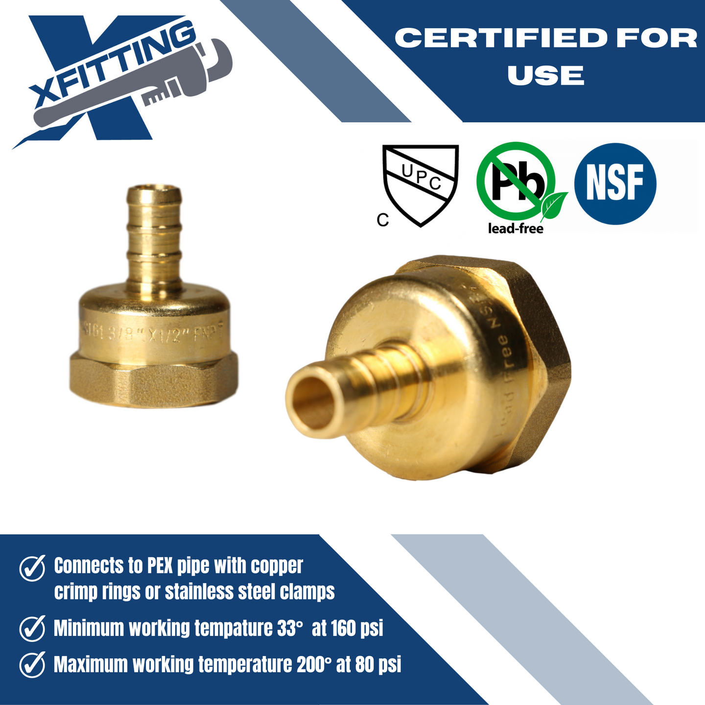 3/8 Inch PEX-B Barb Crimp X 1/2 Inch FEMALE NPT ADAPTER