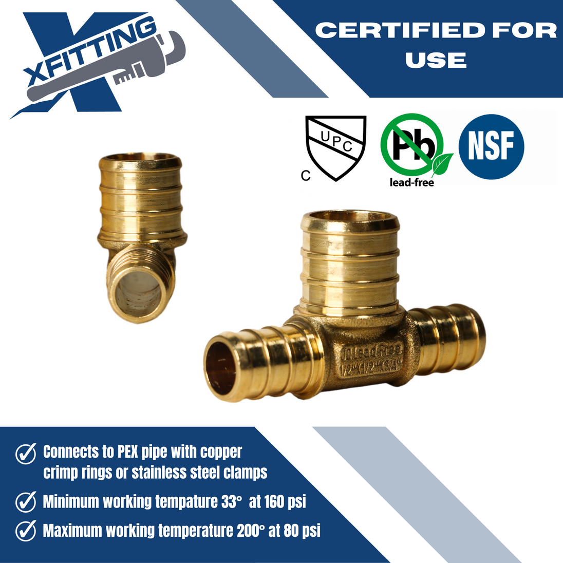 1/2 Inch x 1/2 Inch x 3/4 Inch PEX-B Barb Crimp Reducing Tee