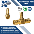 1/2 Inch x 1/2 Inch x 3/8 Inch PEX-B Barb Crimp Reducing Tee