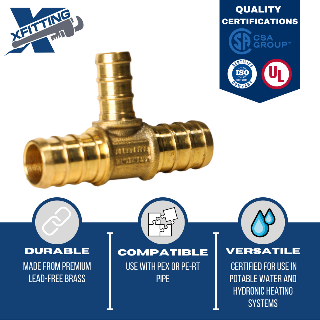 1/2 Inch x 1/2 Inch x 3/8 Inch PEX-B Barb Crimp Reducing Tee