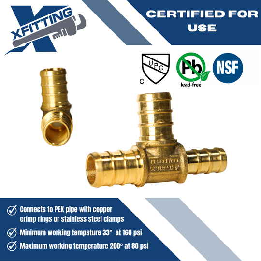 1/2 Inch x 3/8 Inch x 1/2 Inch PEX-B Barb Crimp Reducing Tee