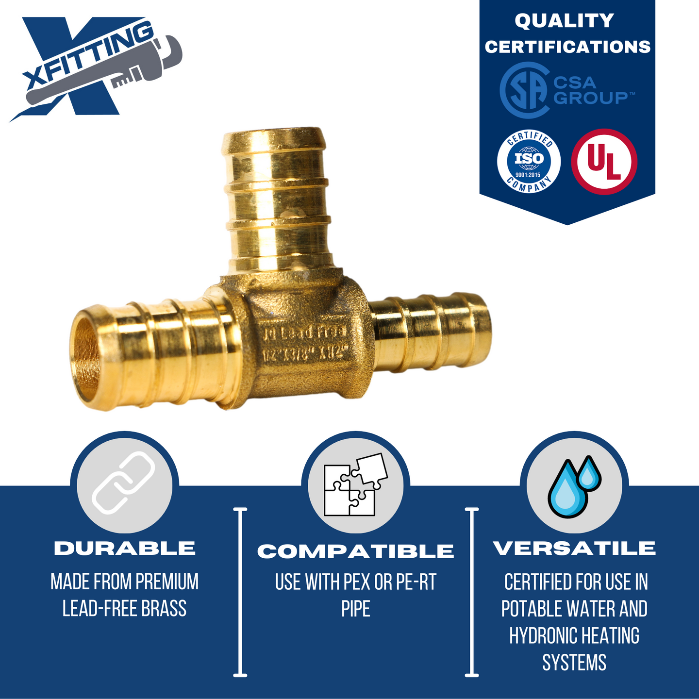 1/2 Inch x 3/8 Inch x 1/2 Inch PEX-B Barb Crimp Reducing Tee