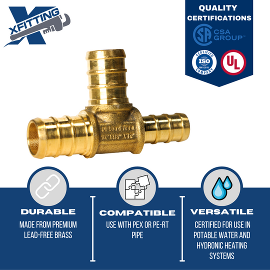 1/2 Inch x 3/8 Inch x 1/2 Inch PEX-B Barb Crimp Reducing Tee