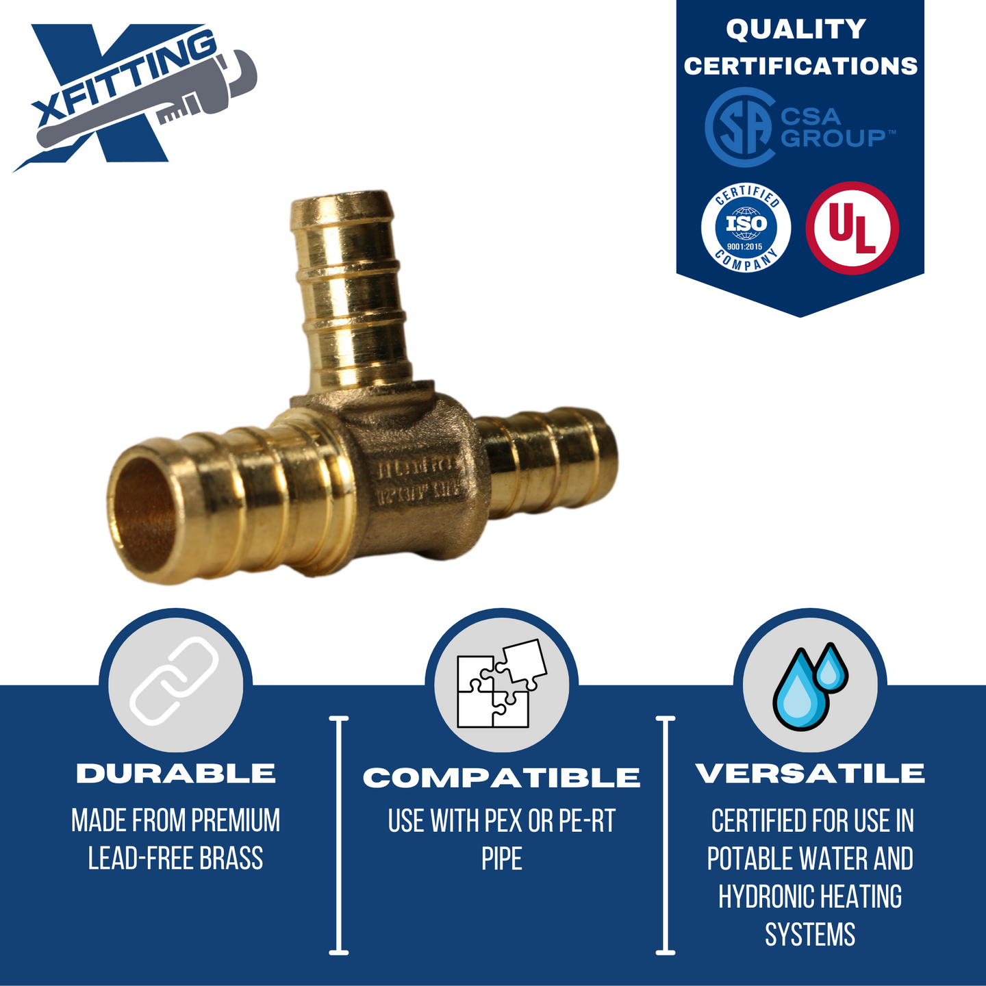 1/2 Inch x 3/8 Inch x 3/8 Inch PEX-B Barb Crimp Reducing Tee