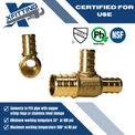 3/4 Inch x 1/2 Inch x 1/2 Inch PEX-B Barb Crimp Reducing Tee