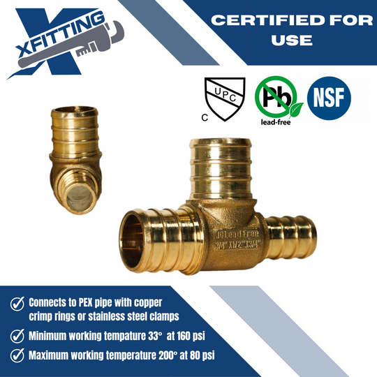 3/4 Inch x 1/2 Inch x 3/4 Inch PEX-B Barb Crimp Reducing Tee