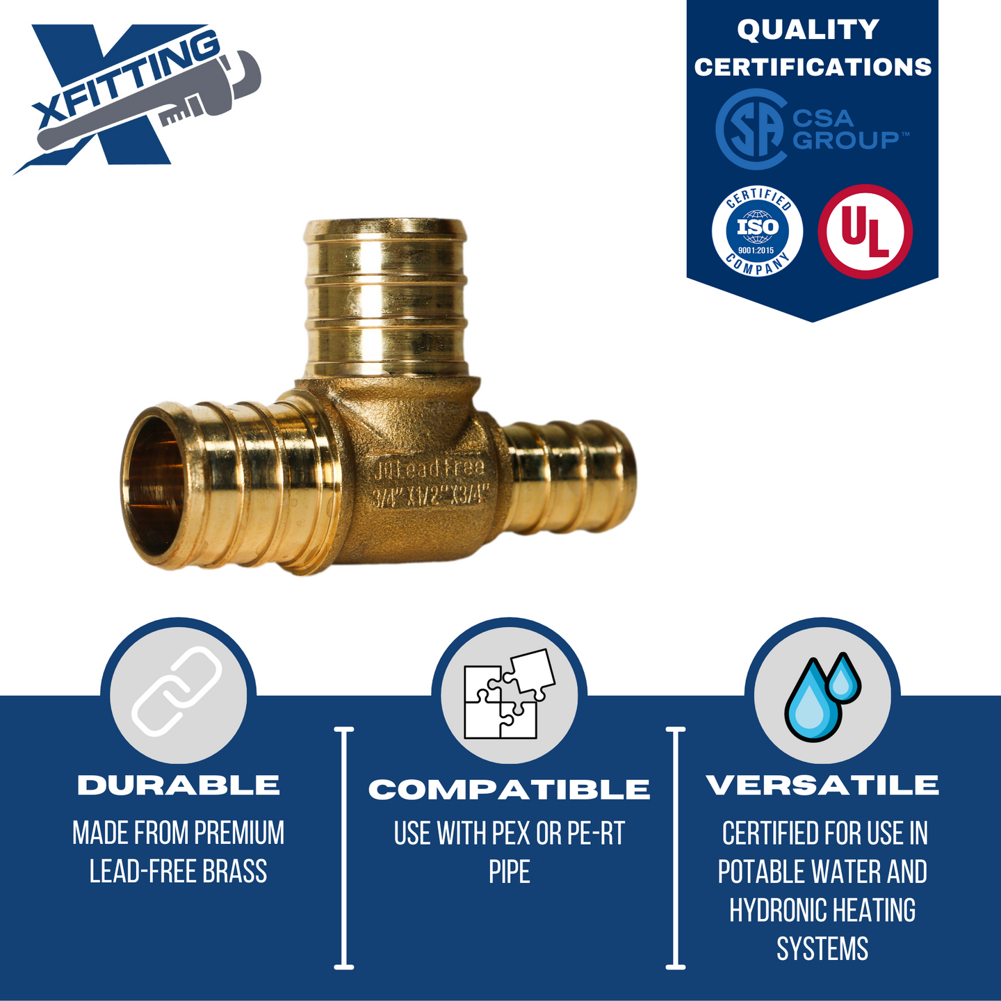 3/4 Inch x 1/2 Inch x 3/4 Inch PEX-B Barb Crimp Reducing Tee