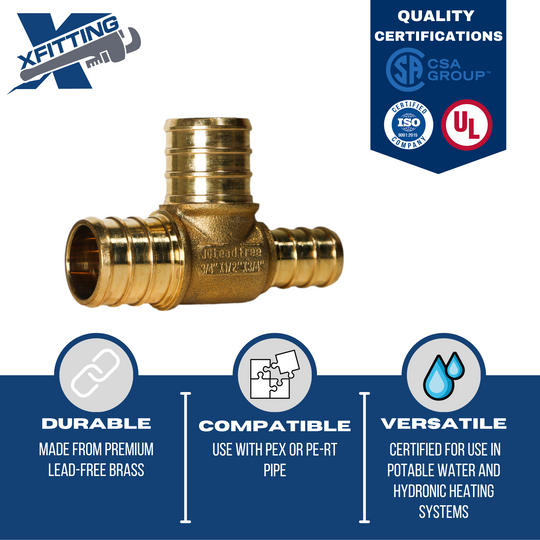 3/4 Inch x 1/2 Inch x 3/4 Inch PEX-B Barb Crimp Reducing Tee