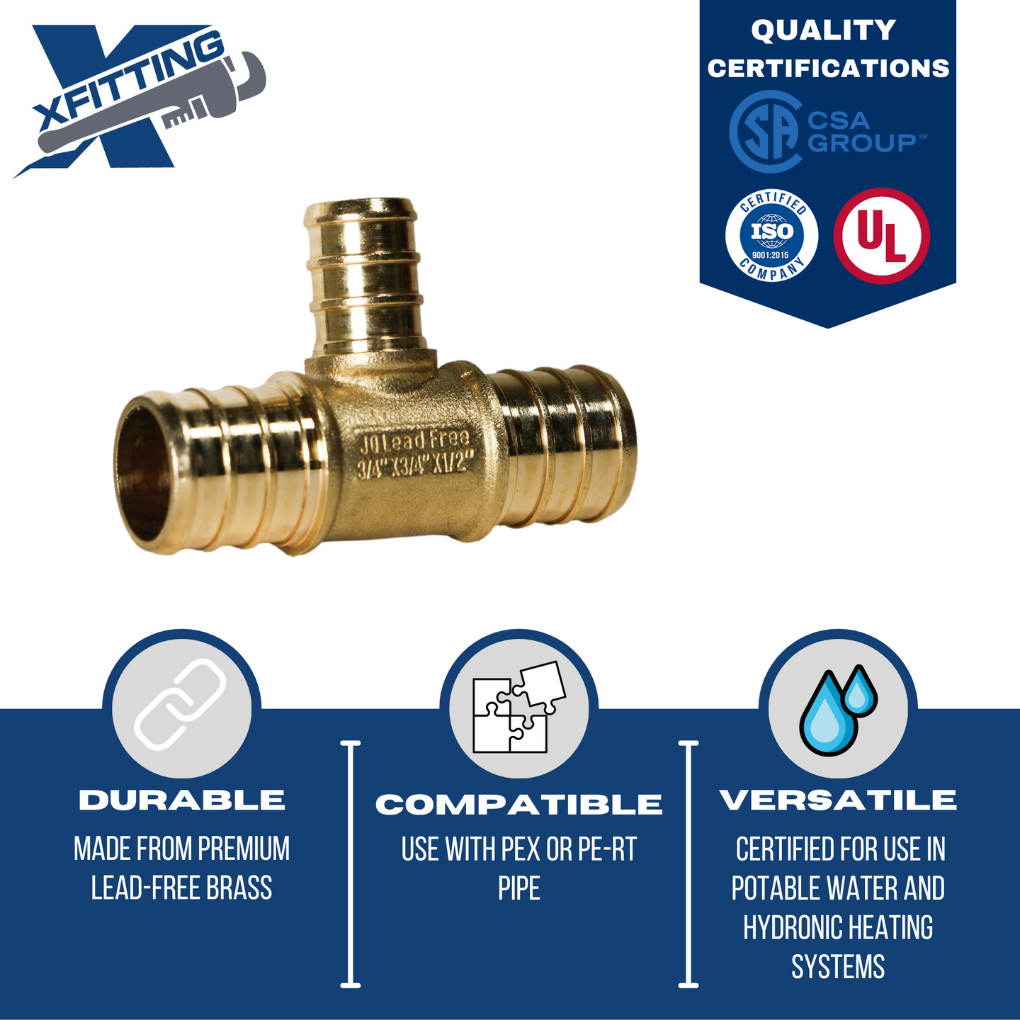 3/4 Inch x 3/4 Inch x 1/2 Inch PEX-B Barb Crimp Reducing Tee