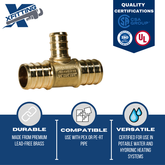 3/4 Inch x 3/4 Inch x 1/2 Inch PEX-B Barb Crimp Reducing Tee