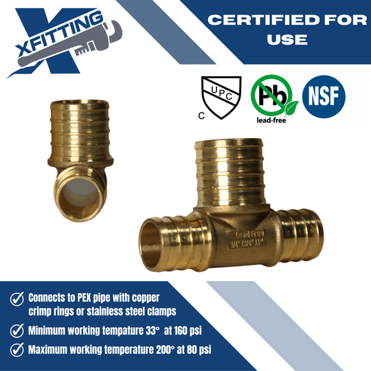 3/4 Inch x 3/4 Inch x 1 Inch PEX-B Barb Crimp Reducing Tee