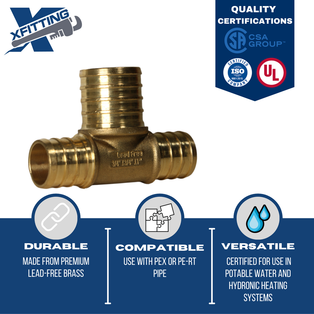 3/4 Inch x 3/4 Inch x 1 Inch PEX-B Barb Crimp Reducing Tee