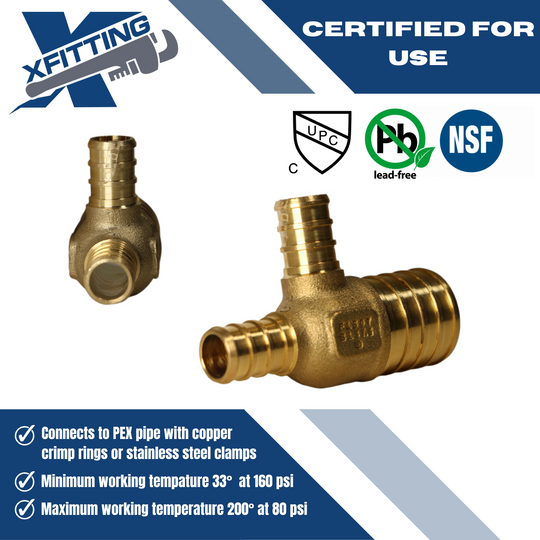 1 Inch x 1/2 Inch x 1/2 Inch PEX-B Barb Crimp Reducing Tee