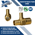 Pex 1 Inch x 3/4 Inch x 1/2 Inch PEX-B Barb Crimp Reducing Tee