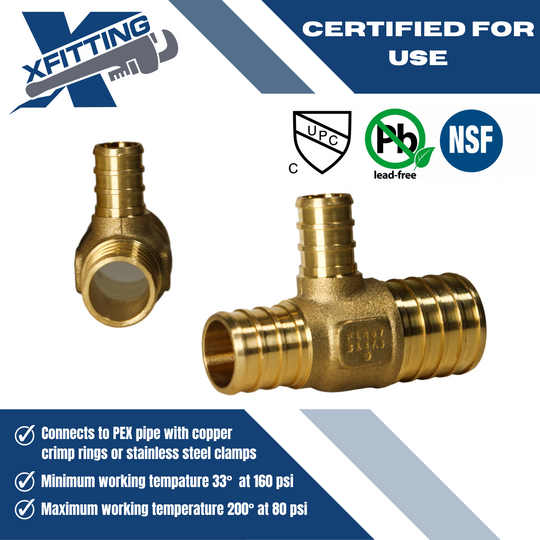 Pex 1 Inch x 3/4 Inch x 1/2 Inch PEX-B Barb Crimp Reducing Tee