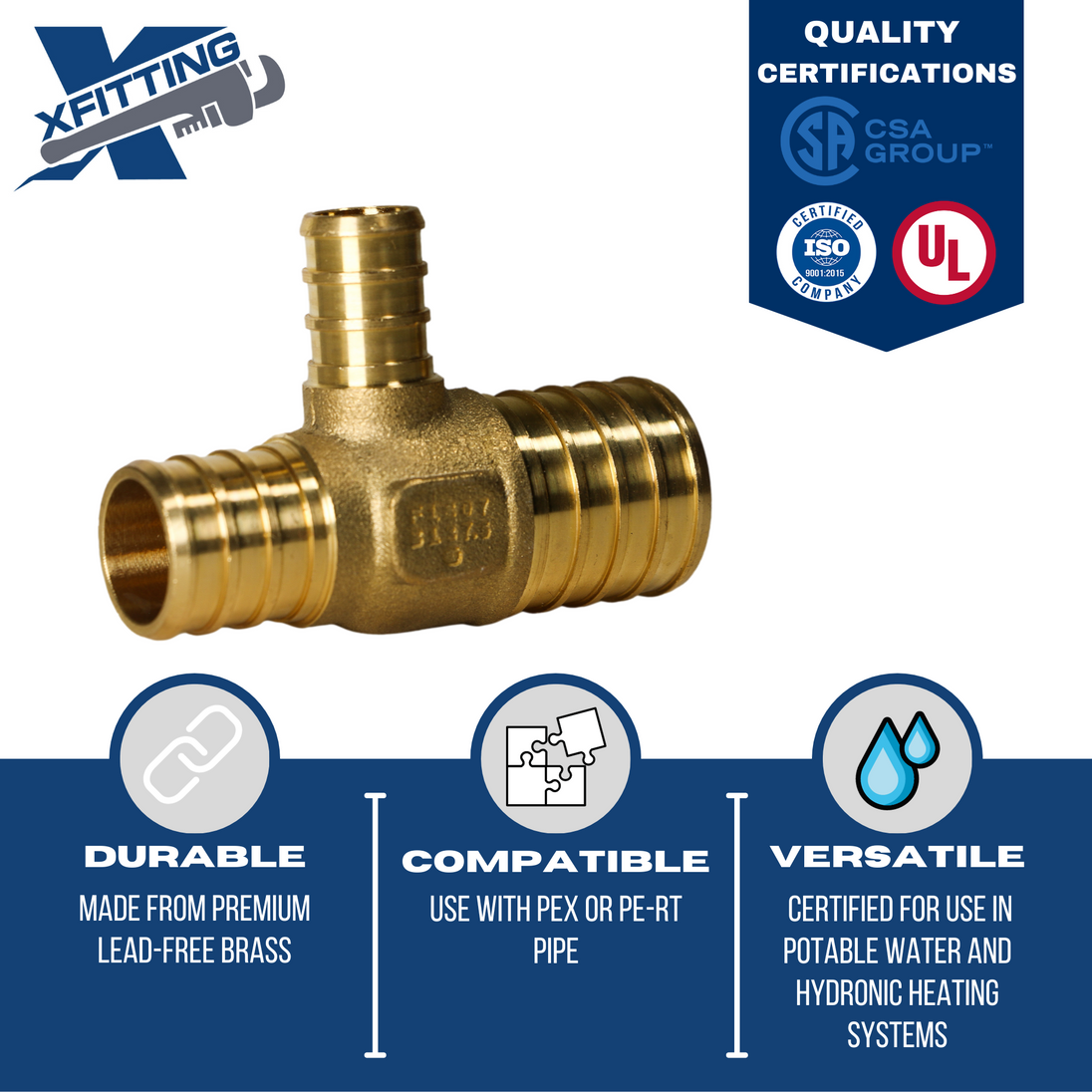 Pex 1 Inch x 3/4 Inch x 1/2 Inch PEX-B Barb Crimp Reducing Tee