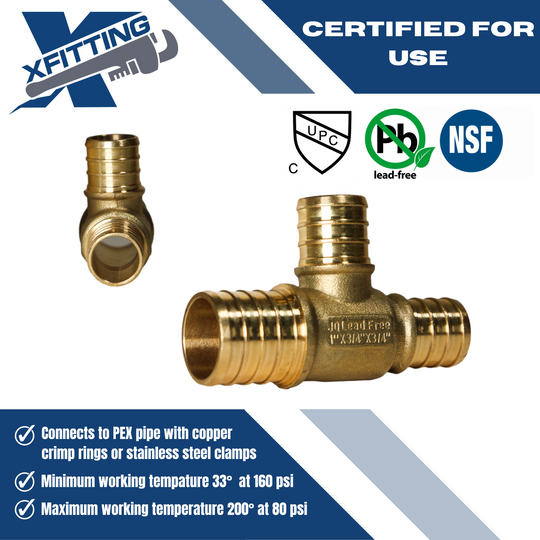 1 Inch x 3/4 Inch x 3/4 Inch PEX-B Barb Crimp Reducing Tee