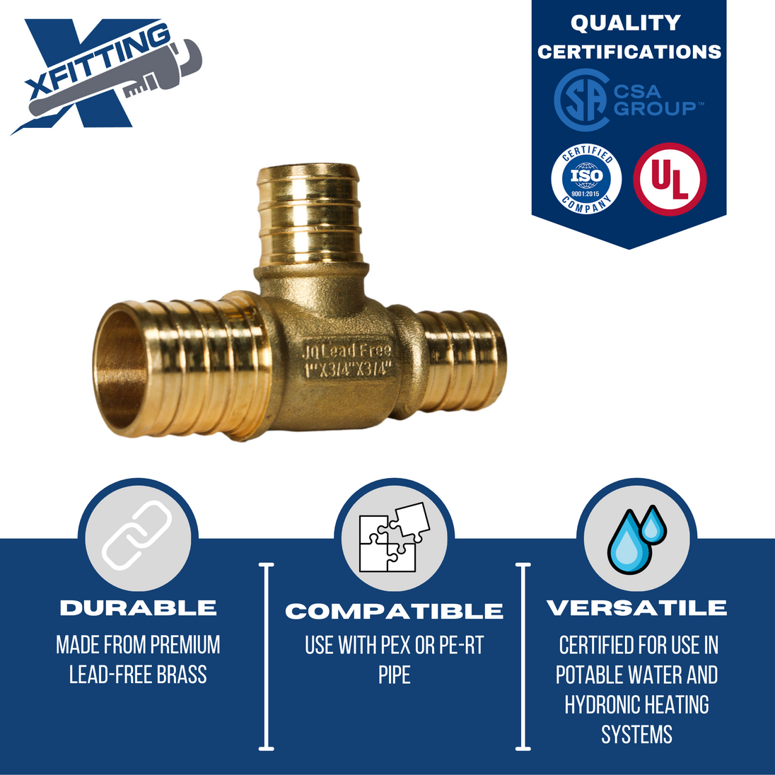 1 Inch x 3/4 Inch x 3/4 Inch PEX-B Barb Crimp Reducing Tee