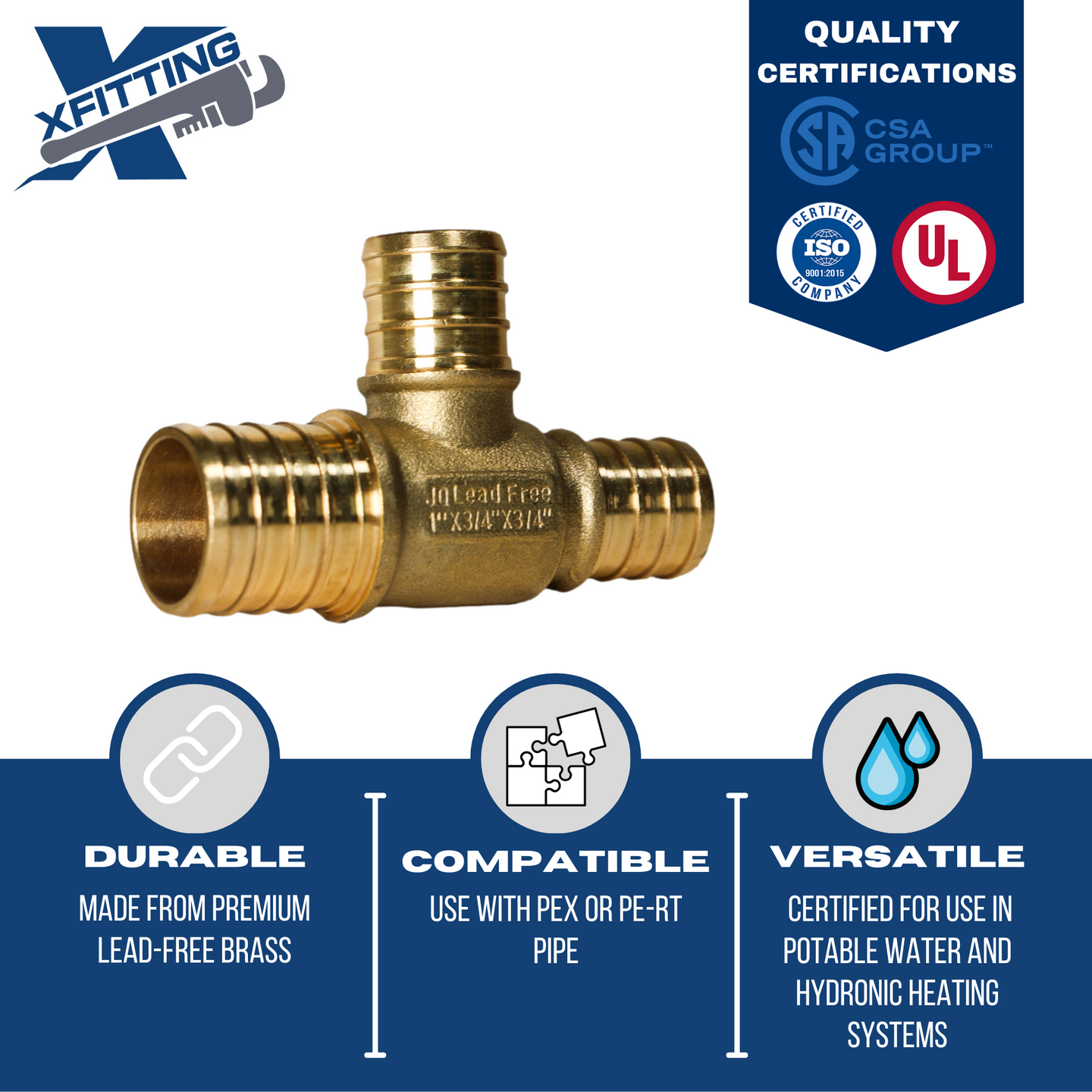 1 Inch x 3/4 Inch x 3/4 Inch PEX-B Barb Crimp Reducing Tee
