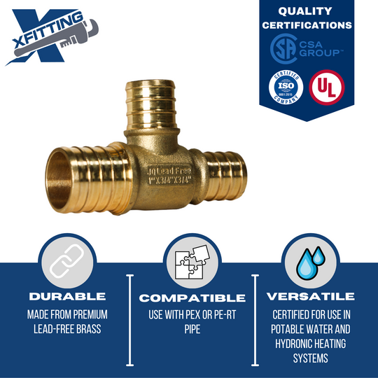 1 Inch x 3/4 Inch x 3/4 Inch PEX-B Barb Crimp Reducing Tee