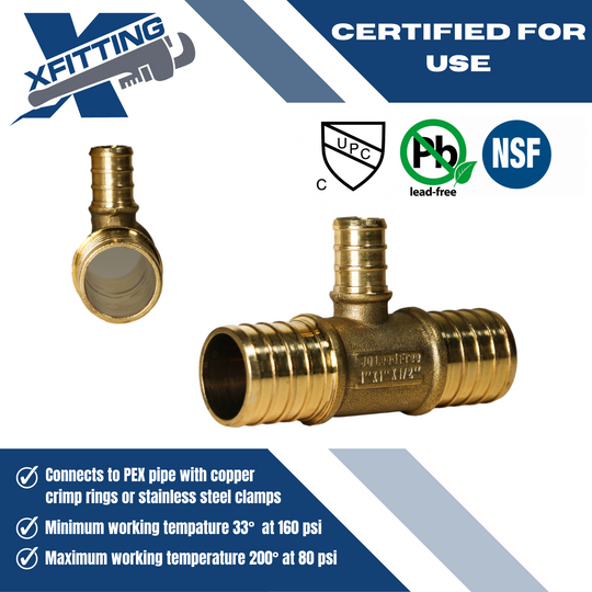 1 Inch x 1 Inch x 1/2 Inch PEX-B Barb Crimp Reducing Tee