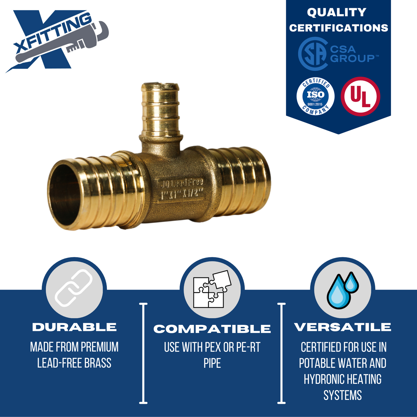 1 Inch x 1 Inch x 1/2 Inch PEX-B Barb Crimp Reducing Tee