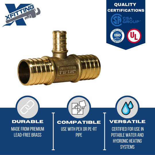 1 Inch x 1 Inch x 1/2 Inch PEX-B Barb Crimp Reducing Tee