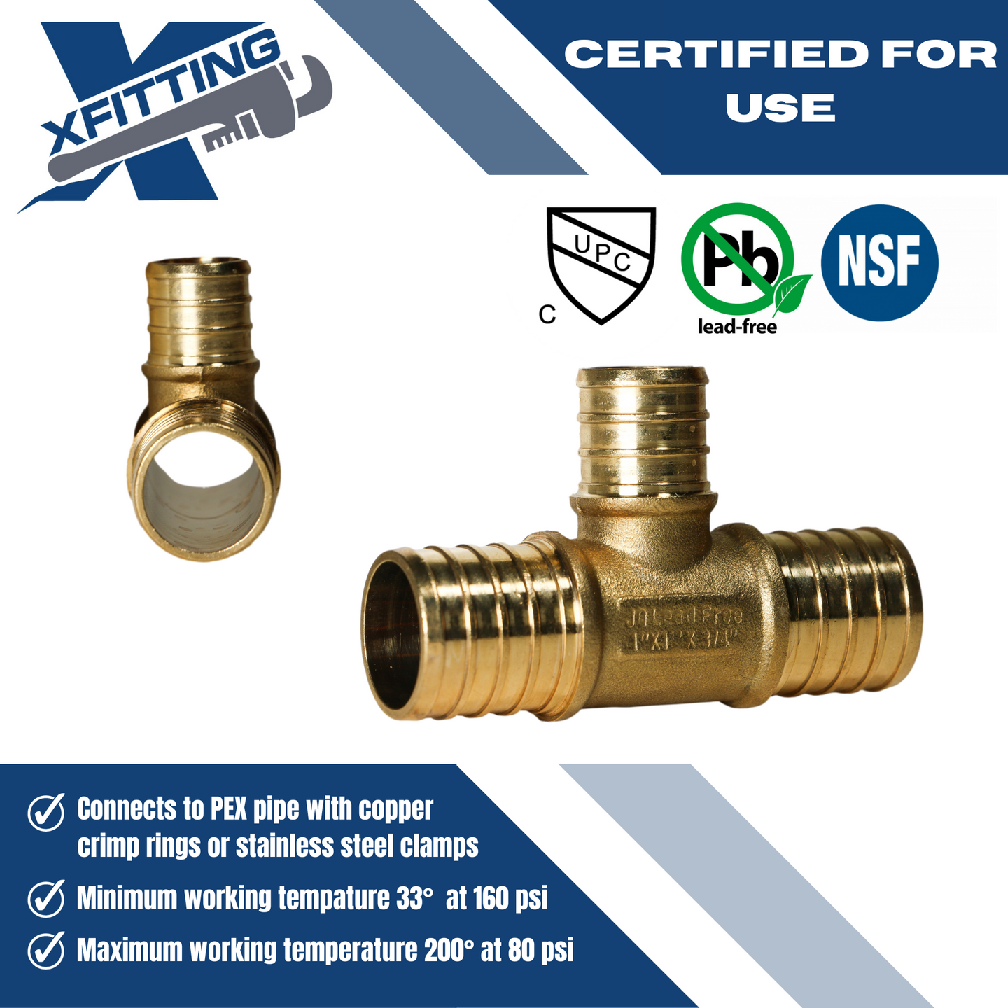 1 Inch x 1 Inch x 3/4 Inch PEX-B Barb Crimp Reducing Tee