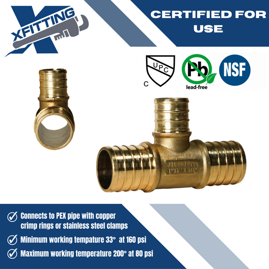 1 Inch x 1 Inch x 3/4 Inch PEX-B Barb Crimp Reducing Tee