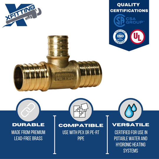 1 Inch x 1 Inch x 3/4 Inch PEX-B Barb Crimp Reducing Tee