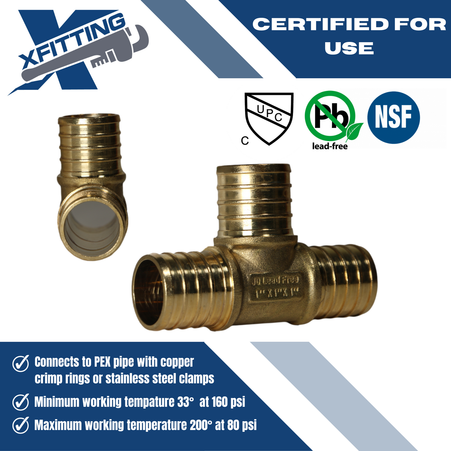 1 Inch PEX-B Barb Crimp Tee