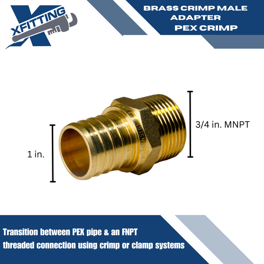 1 Inch PEX-B Barb Crimp X 3/4 Inch MALE NPT ADAPTER