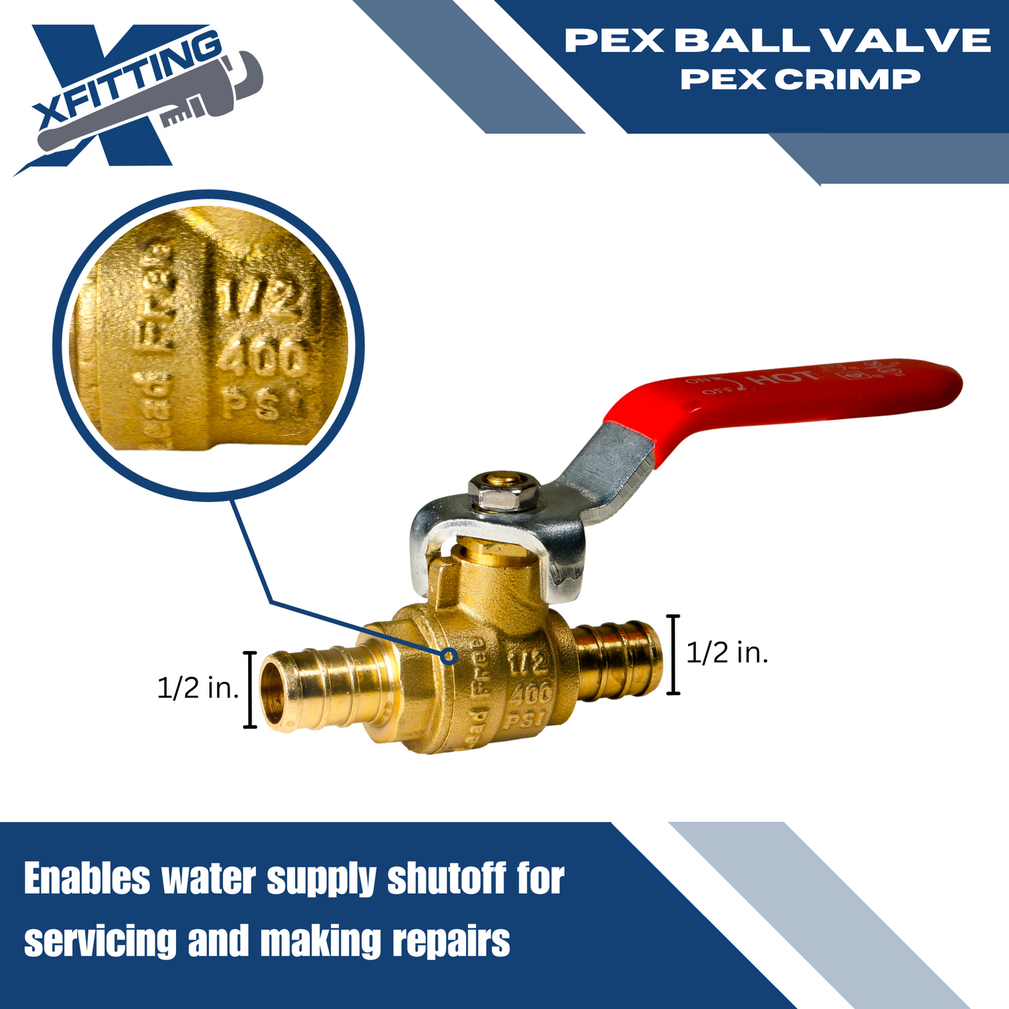 1/2 Inch PEX-B Barb Crimp Ball Valve Hot (Red)
