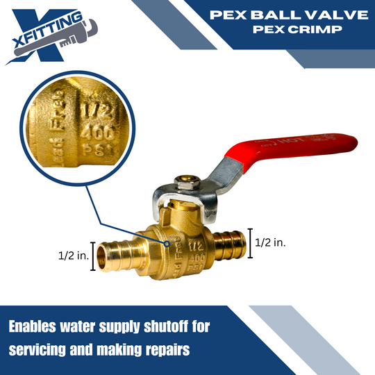 1/2 Inch PEX-B Barb Crimp Ball Valve Hot (Red)