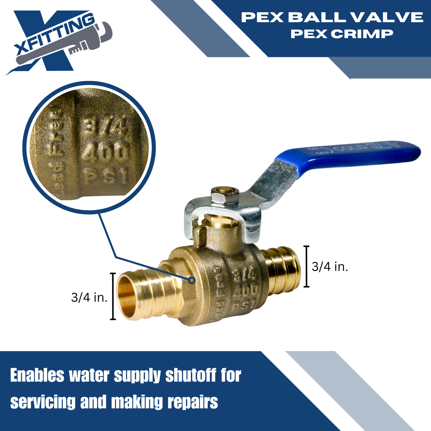 3/4 Inch PEX-B Barb Crimp Ball Valve Hot (Red) and Cold (Blue)
