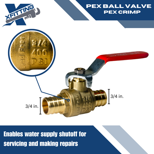 3/4 Inch PEX-B Barb Crimp Ball Valve Hot (Red)