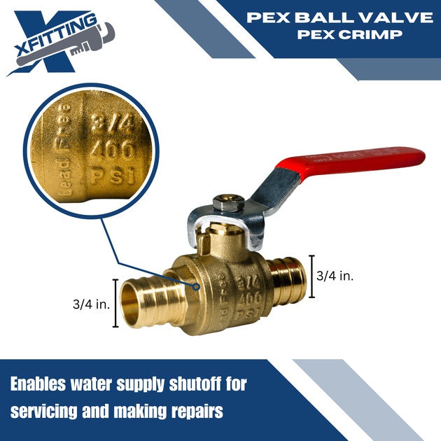 3/4 Inch PEX-B Barb Crimp Ball Valve Hot (Red)