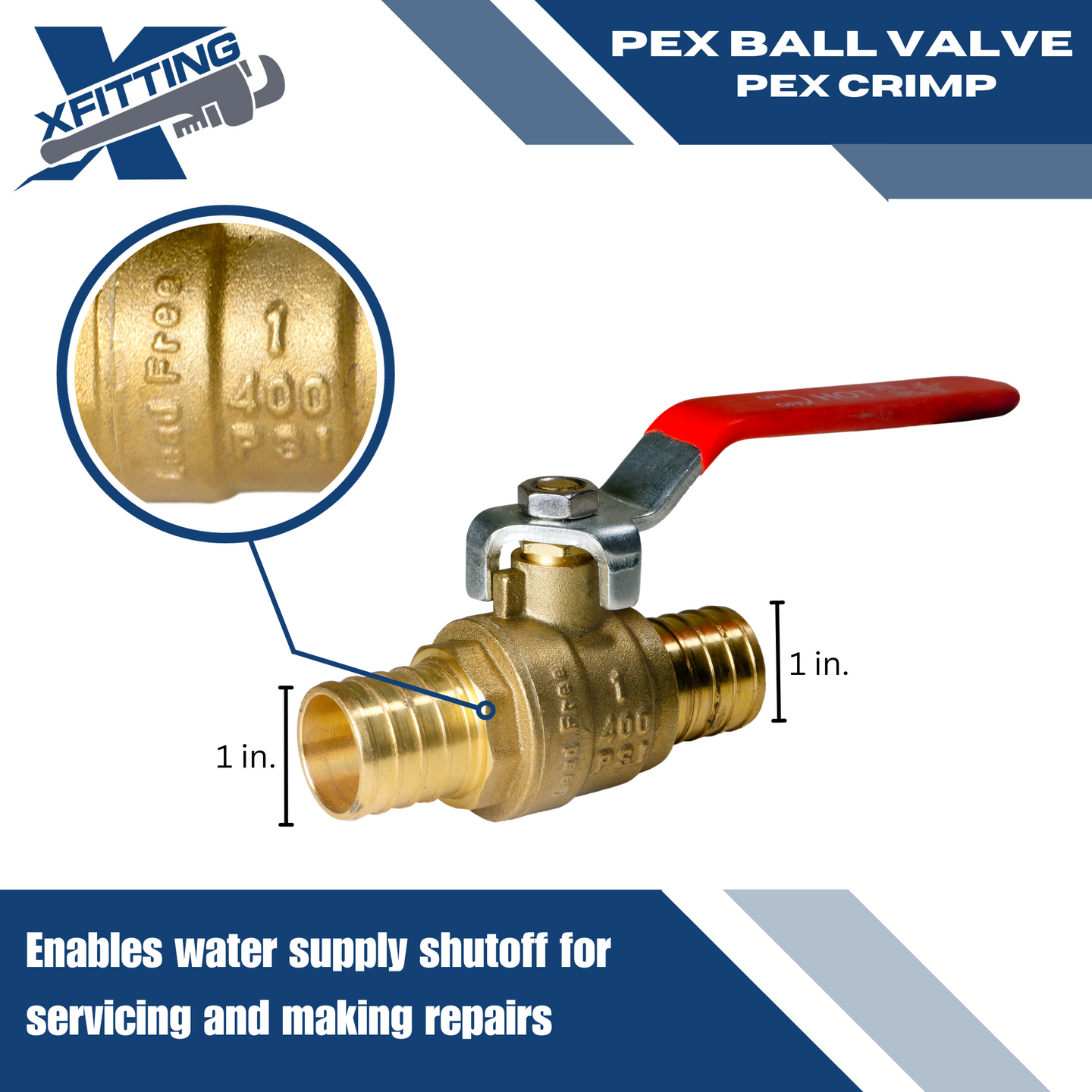 1 Inch PEX-B Barb Crimp Ball Valve Hot (Red)