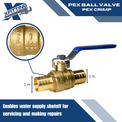 1 Inch PEX-B Barb Crimp Ball Valve Hot (Red) and Cold (Blue)
