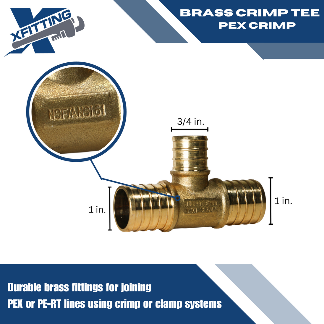 1 Inch x 1 Inch x 3/4 Inch PEX-B Barb Crimp Reducing Tee