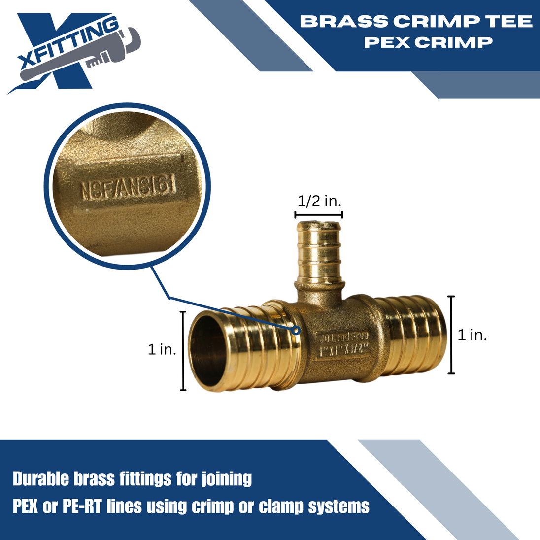 1 Inch x 1 Inch x 1/2 Inch PEX-B Barb Crimp Reducing Tee