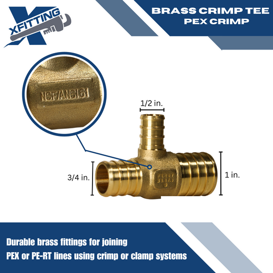 Pex 1 Inch x 3/4 Inch x 1/2 Inch PEX-B Barb Crimp Reducing Tee