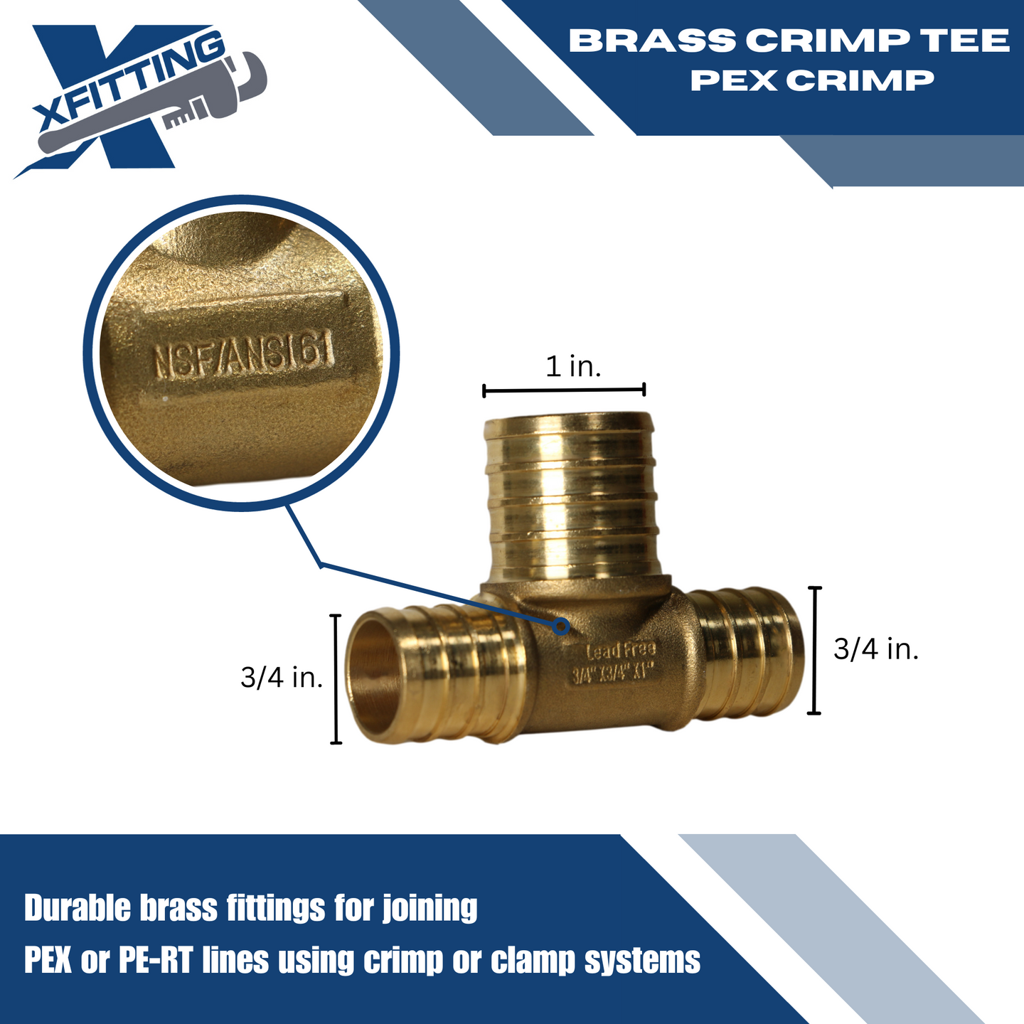 3/4 Inch x 3/4 Inch x 1 Inch PEX-B Barb Crimp Reducing Tee